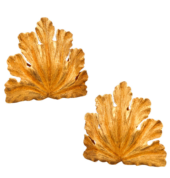 -Mario Buccellati 1970 Oversized Leafs Clips Earrings In Textured 18Kt Yellow Gold