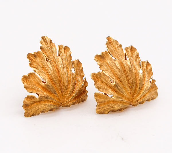 -Mario Buccellati 1970 Oversized Leafs Clips Earrings In Textured 18Kt Yellow Gold