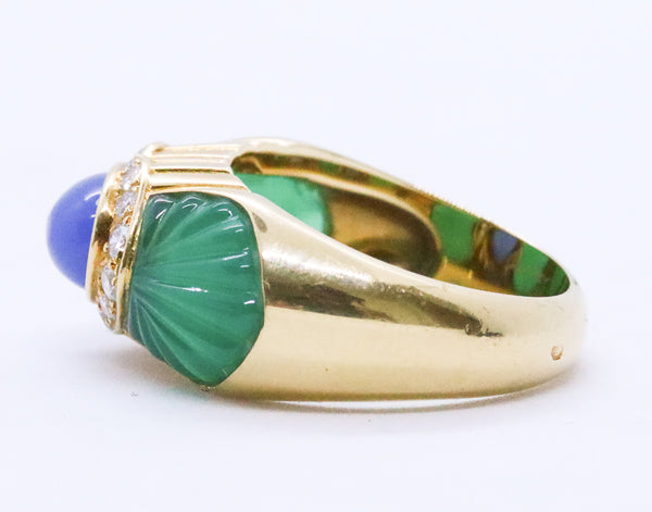 CARTIER PARIS 18 KT YELLOW GOLD RING WITH CHALCEDONY CHRYSOPRASE & DIAMONDS