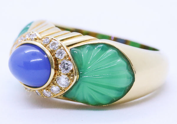 CARTIER PARIS 18 KT YELLOW GOLD RING WITH CHALCEDONY CHRYSOPRASE & DIAMONDS