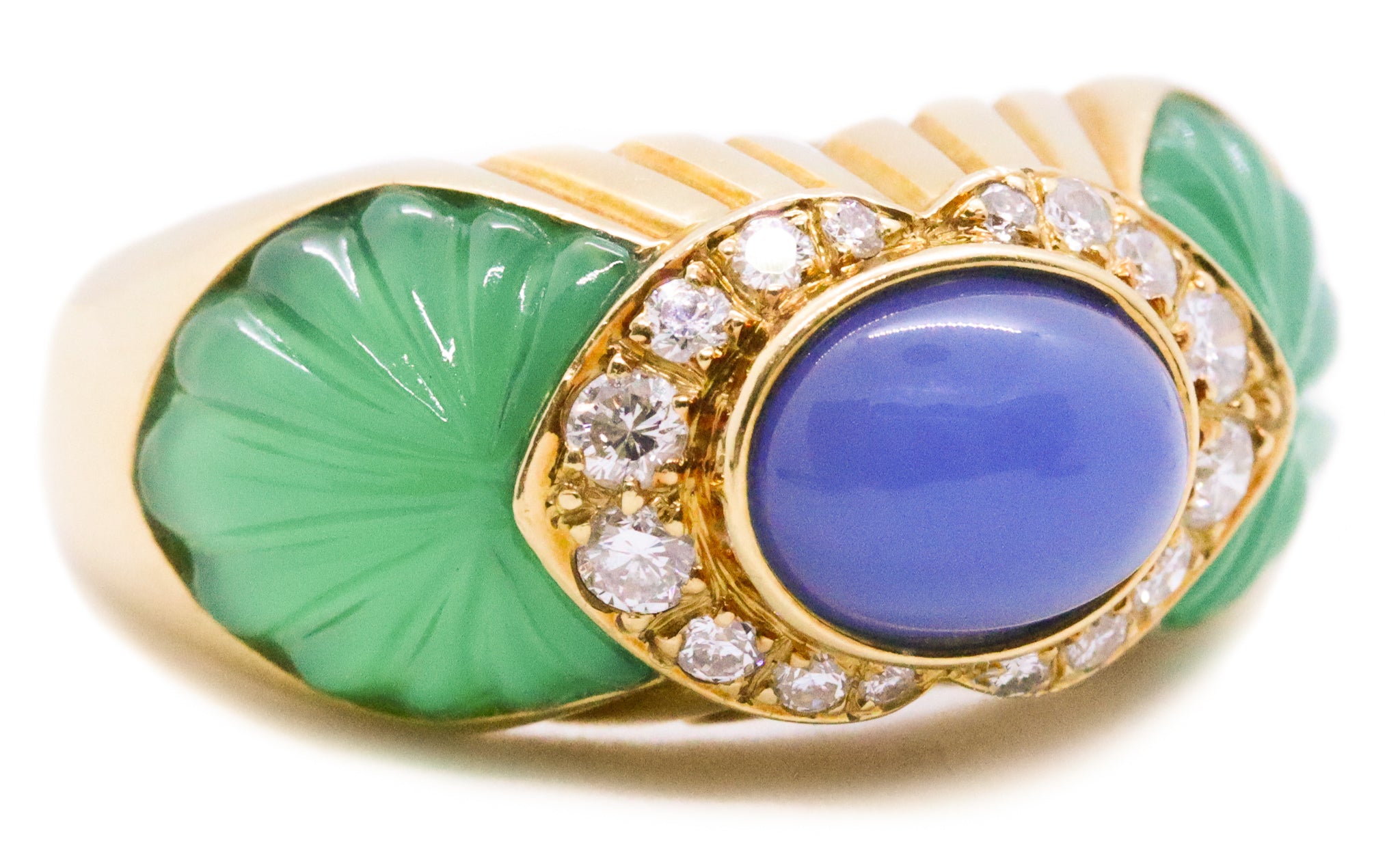 CARTIER PARIS 18 KT YELLOW GOLD RING WITH CHALCEDONY CHRYSOPRASE & DIAMONDS