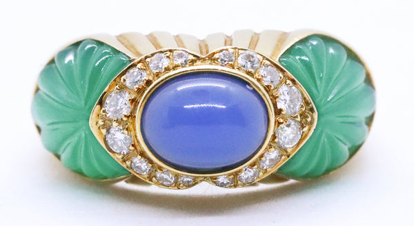 CARTIER PARIS 18 KT YELLOW GOLD RING WITH CHALCEDONY CHRYSOPRASE & DIAMONDS