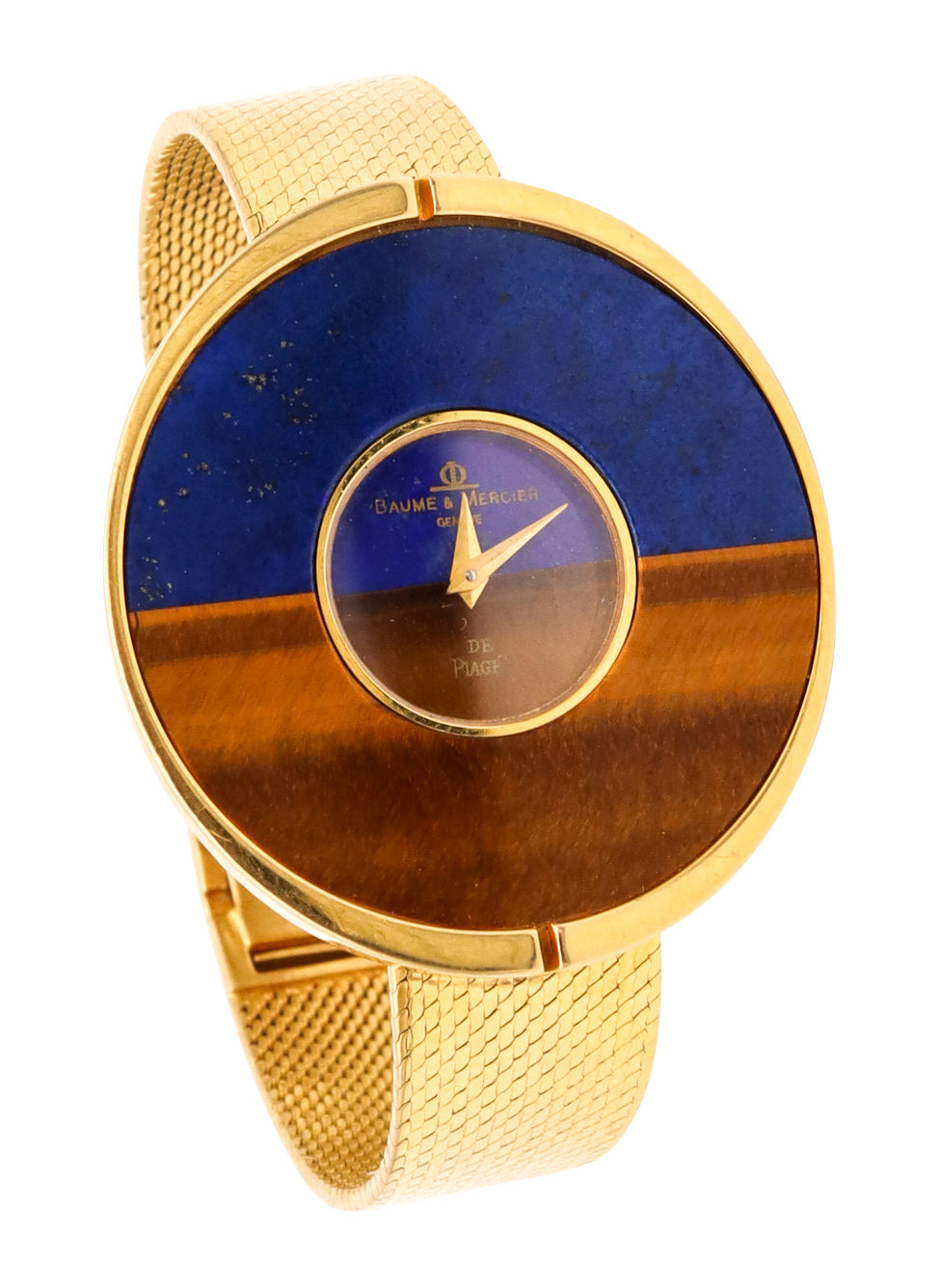 *Baume & Mercier Piaget 1970 Retro Modernist Bracelet Wristwatch In 18Kt With Lapis Lazuli & Tiger Quartz