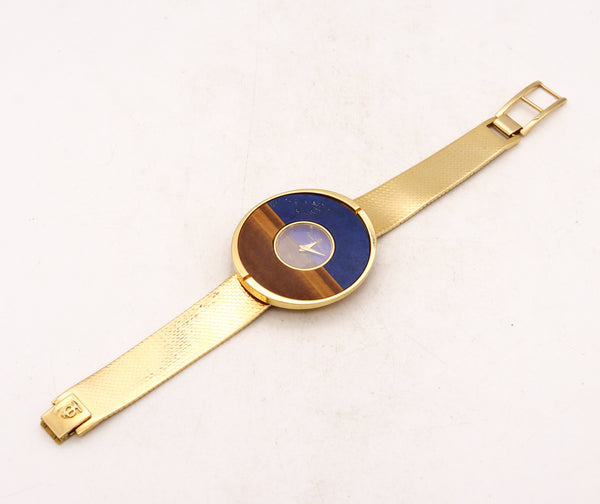 *Baume & Mercier Piaget 1970 Retro Modernist Bracelet Wristwatch In 18Kt With Lapis Lazuli & Tiger Quartz