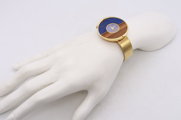 *Baume & Mercier Piaget 1970 Retro Modernist Bracelet Wristwatch In 18Kt With Lapis Lazuli & Tiger Quartz