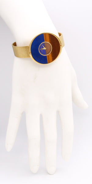 *Baume & Mercier Piaget 1970 Retro Modernist Bracelet Wristwatch In 18Kt With Lapis Lazuli & Tiger Quartz