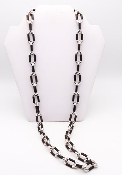 Carlo Weingrill Roma Modernist Sautoir Necklace In 18Kt White Gold With Carved Ebony Wood
