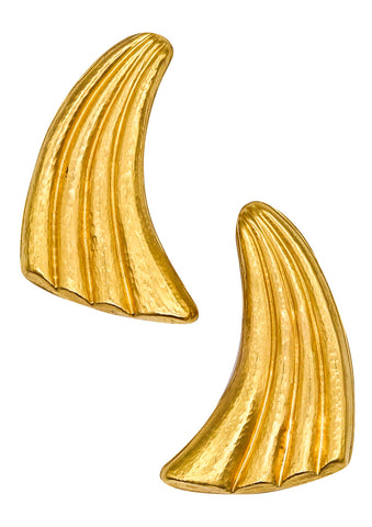 -Lalaounis 1970 The Dawn Of Art Clips On Earrings In Hammered 18Kt Yellow Gold