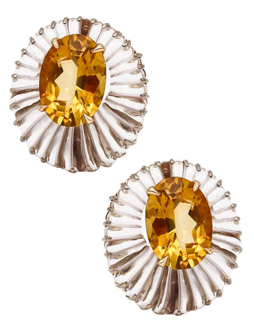 -Seaman Schepps 1970 Fluted Rock Quartz Earrings In 14Kt Yellow Gold With 79.32 Cts Citrines