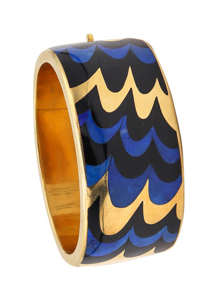 Tiffany And Co 1978 Angela Cummings Waves Geometric Bangle In 18Kt With Inlaid Jade And Lapis