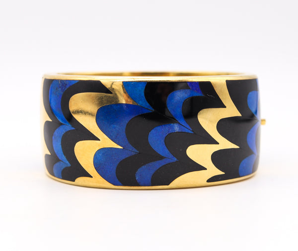 Tiffany And Co 1978 Angela Cummings Waves Geometric Bangle In 18Kt With Inlaid Jade And Lapis