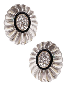 -Modernist 1970 Rock Quartz Clip On Earrings In 18Kt Gold With 1.68 Cts In Diamonds