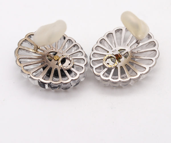 -Modernist 1970 Rock Quartz Clip On Earrings In 18Kt Gold With 1.68 Cts In Diamonds
