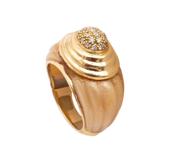 French 1960 Deco Retro Bakelite Cocktail Ring In 18Kt Gold With Diamonds