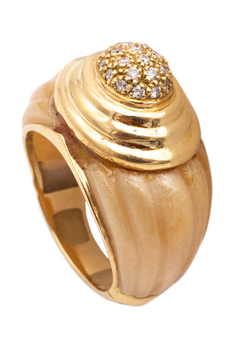 French 1960 Deco Retro Bakelite Cocktail Ring In 18Kt Gold With Diamonds