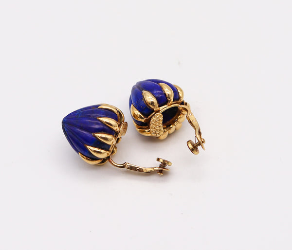 -Pierre Sterlé 1960 Retro Modern Clip On Earring In 18Kt Yellow Gold With Lapis Lazuli
