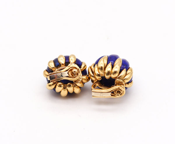 -Pierre Sterlé 1960 Retro Modern Clip On Earring In 18Kt Yellow Gold With Lapis Lazuli