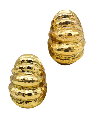 -David Webb 1970 New York Fluted Clips Earrings In Textured 18Kt Yellow Gold