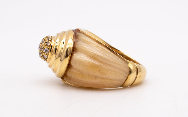 French 1960 Deco Retro Bakelite Cocktail Ring In 18Kt Gold With Diamonds
