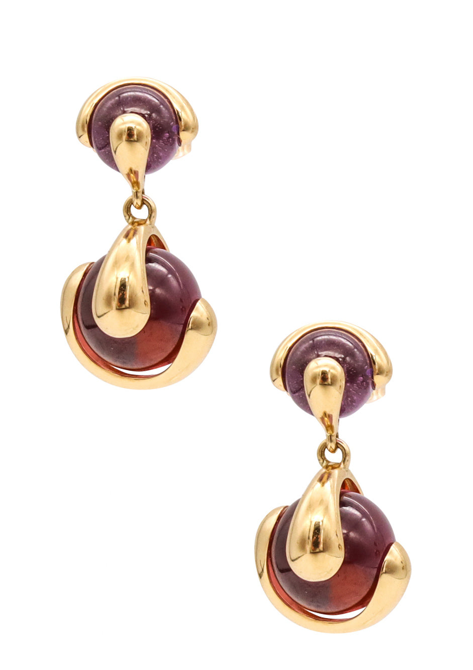 *Marina B. Milano Cardan drop earrings in 18 kt yellow gold with four amethyst