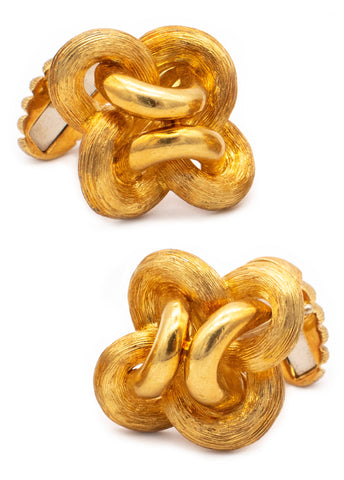 HENRY DUNAY RARE SOLID 18 KT YELLOW GOLD TEXTURED PAIR OF KNOT CUFFLINKS