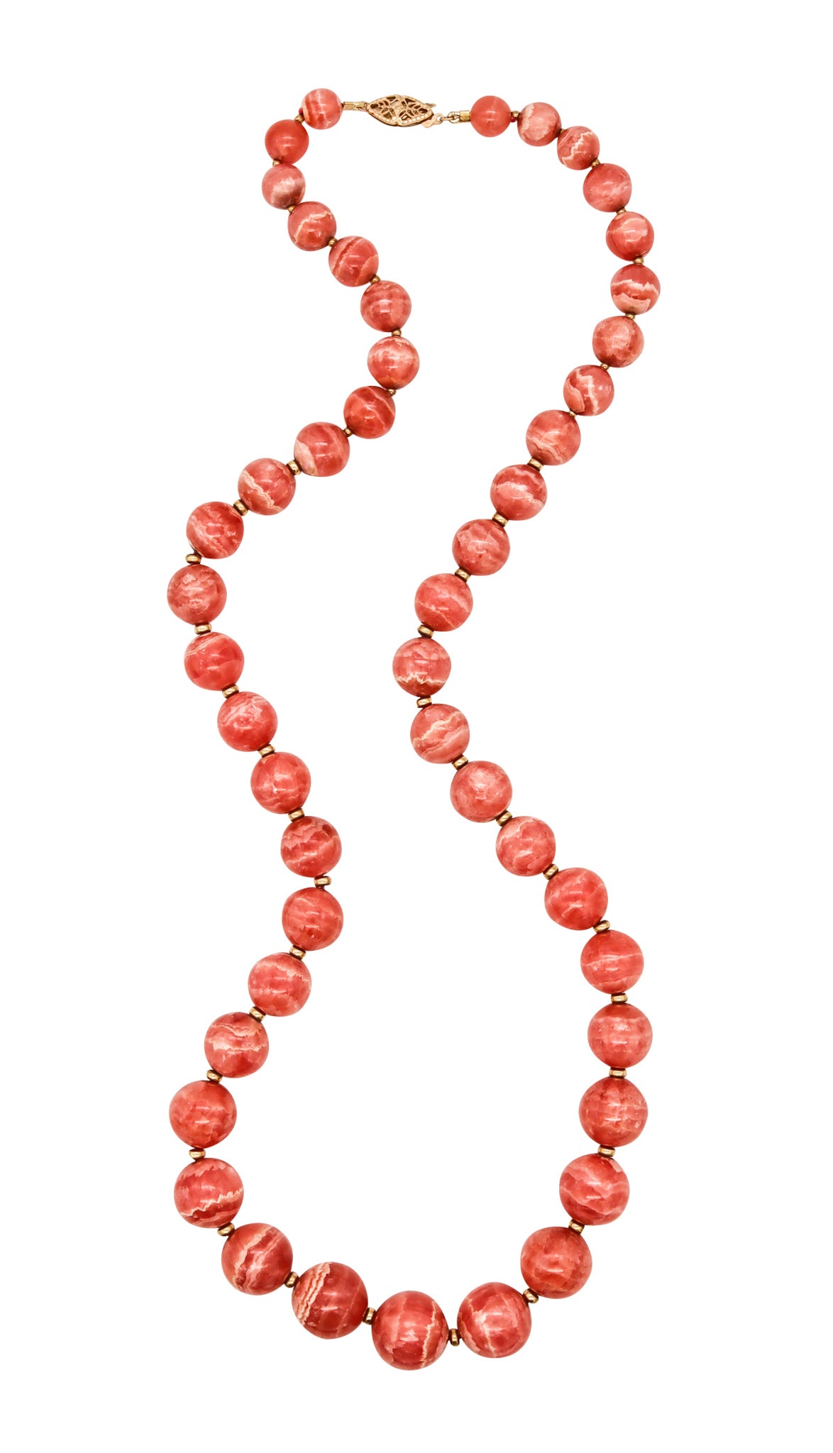 Rhodochrosite Graduated Necklace In 18Kt Yellow Gold With 645.25 Cts Of Superb Gemstones 8 To 15 MM
