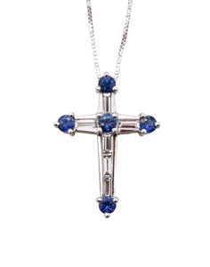 *Seidengang chain Cross in 18 kt white gold with 1.10 Cts in VS diamonds and Ceylon sapphires