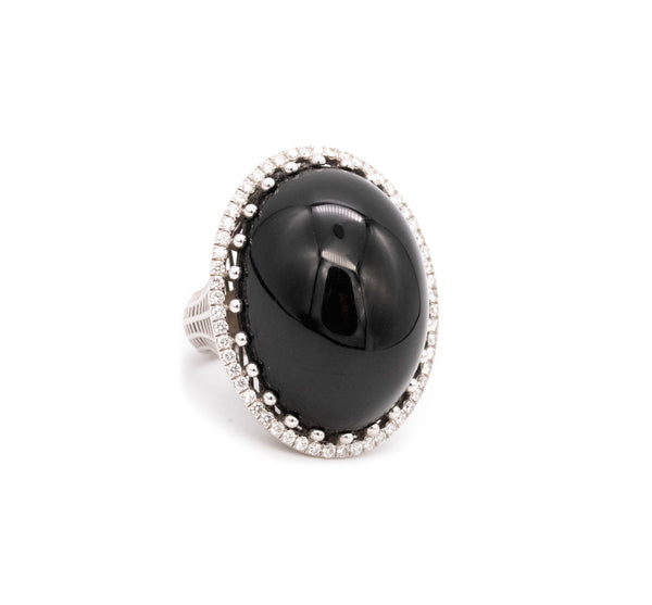 Italian Modern Cocktail Ring In 18Kt White Gold With 51.57 Cts In VS Diamonds And Onyx