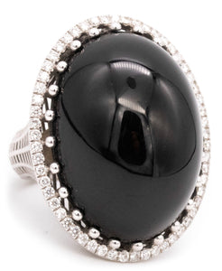 Italian Modern Cocktail Ring In 18Kt White Gold With 51.57 Cts In VS Diamonds And Onyx