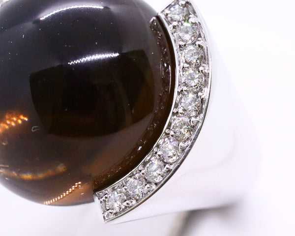 CARTIER PARIS 18 KT "SO PRETTY" WHITE GOLD DIAMONDS AND SMOKY TOPAZ RING