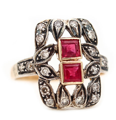 *Gia Certified 1910 Edwardian ring in 18 kt gold with 1.08 Cts in Burmese ruby and diamonds