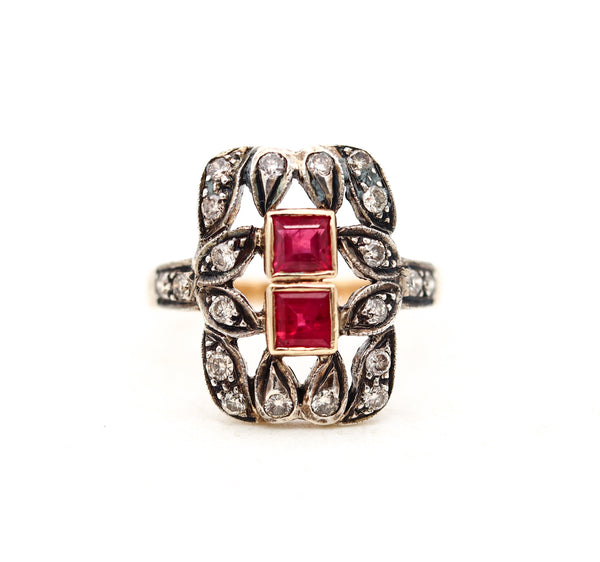*Gia Certified 1910 Edwardian ring in 18 kt gold with 1.08 Cts in Burmese ruby and diamonds