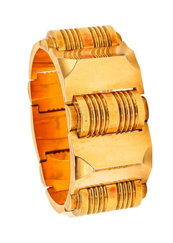 -Portuguese 1930 Art Deco Massive Geometric Tank Bracelet In 19Kt Yellow Gold