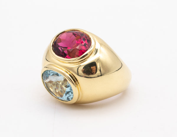 TIFFANY & CO. BY PALOMA PICASO 18 KT COCKTAIL RING WITH 11.92 Ctw AQUAMARINE AND RUBELLITE