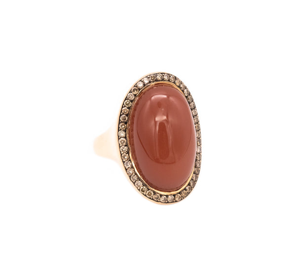 ITALIAN MODERN COCKTAIL RING IN 18 KT ROSE GOLD 26.86 Ctw IN DIAMONDS & MOONSTONE