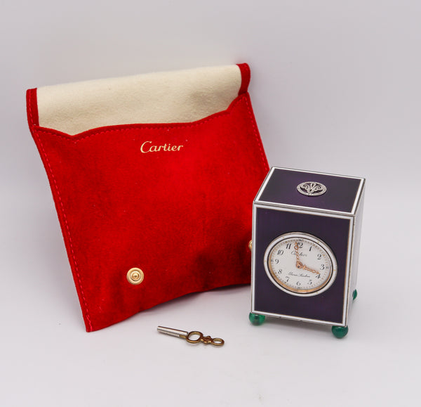 Cartier Paris London 1905 Belle Epoque Enamel Desk Clock In 18kt Gold Platinum Silver With Gems