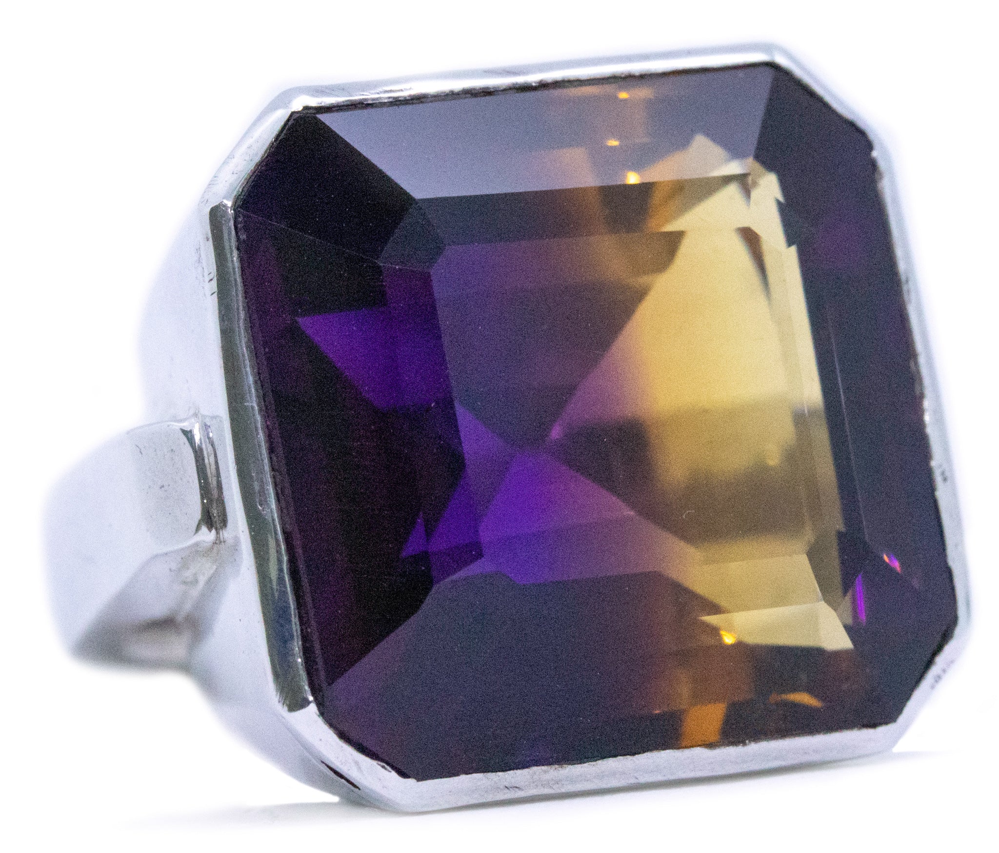 MODERN STERLING SILVER GEOMETRIC RING WITH A MASSIVE 40.09 Cts AMETRINE