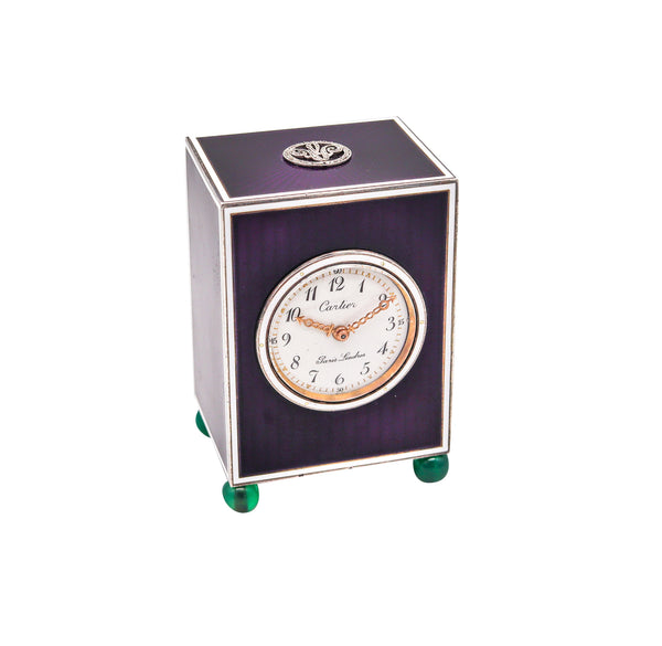 Cartier Paris London 1905 Belle Epoque Enamel Desk Clock In 18kt Gold Platinum Silver With Gems