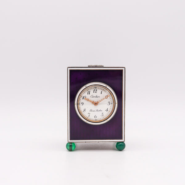 Cartier Paris London 1905 Belle Epoque Enamel Desk Clock In 18kt Gold Platinum Silver With Gems