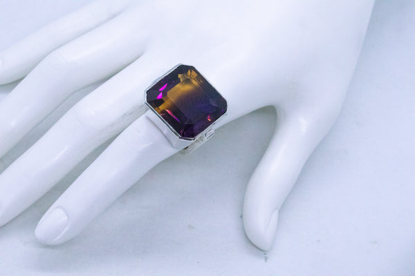 MODERN STERLING SILVER GEOMETRIC RING WITH A MASSIVE 40.09 Cts AMETRINE