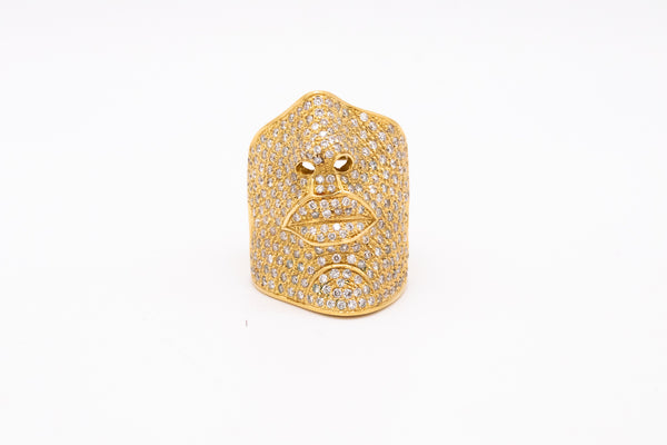 SONIA BITTON 18 KT SCULPTURAL FACE COCKTAIL RING WITH 2.75 Ctw IN DIAMONDS