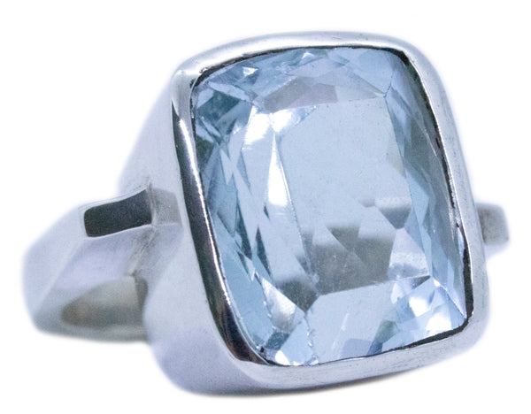 GEOMETRIC MODERN STERLING SILVER RING WITH 16.91 Cts AQUAMARINE