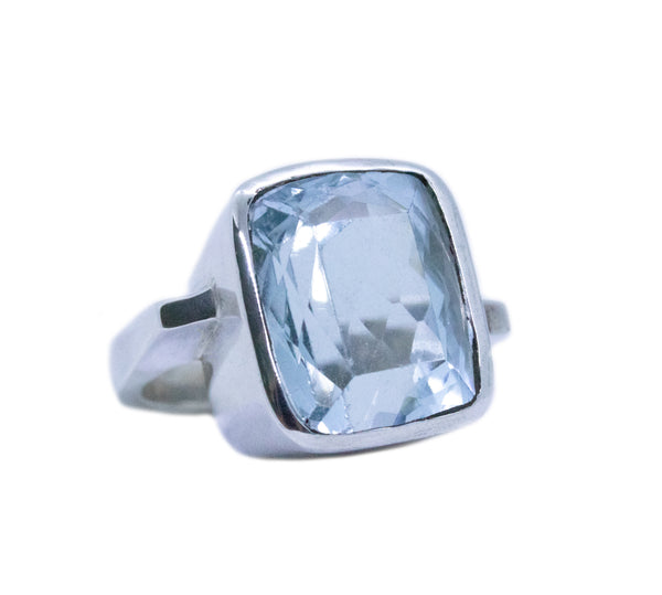 GEOMETRIC MODERN STERLING SILVER RING WITH 16.91 Cts AQUAMARINE