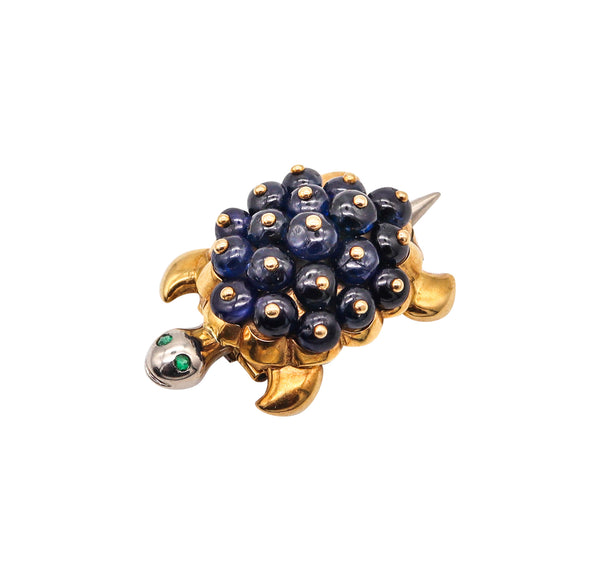 Boucheron 1960 Paris Turtle Brooch In 18Kt Gold With 15.24 Cts Sapphires And Emeralds