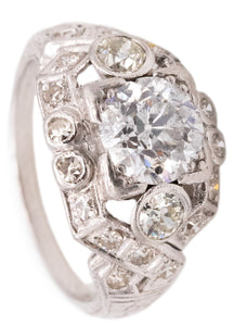 ART DECO ANTIQUE 1930'S PLATINUM ENGAGEMENT RING WITH 2.15 Ctw IN DIAMONDS