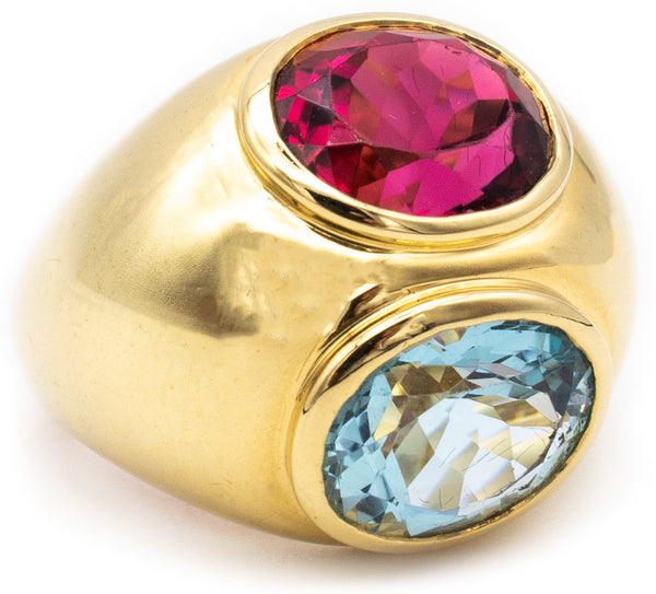 TIFFANY & CO. BY PALOMA PICASO 18 KT COCKTAIL RING WITH 11.92 Ctw AQUAMARINE AND RUBELLITE
