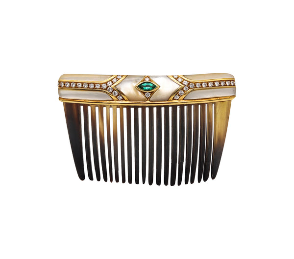 -Chaumet London 1968 Hair Comb In 18Kt Gold With 2.32 Ctw In Diamonds And Emerald