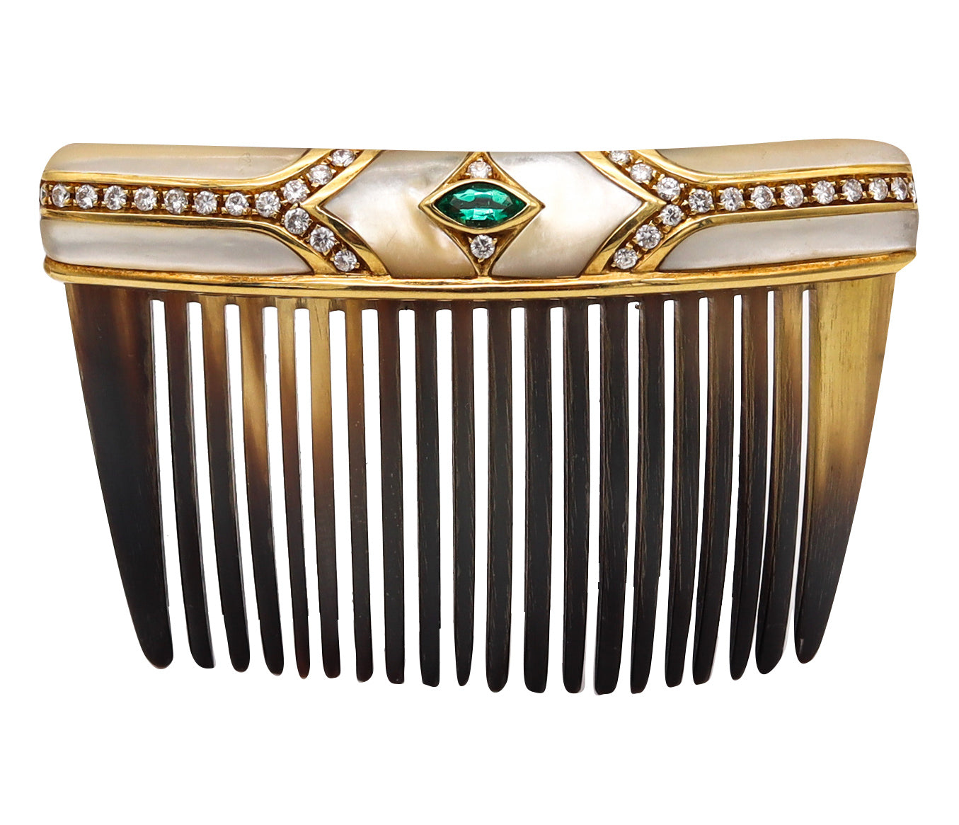 -Chaumet London 1968 Hair Comb In 18Kt Gold With 2.32 Ctw In Diamonds And Emerald
