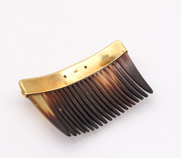 -Chaumet London 1968 Hair Comb In 18Kt Gold With 2.32 Ctw In Diamonds And Emerald