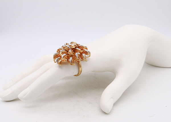 Italian Mid Century 1960 Jeweled Cocktail Ring In 18Kt Yellow Gold With European Diamonds